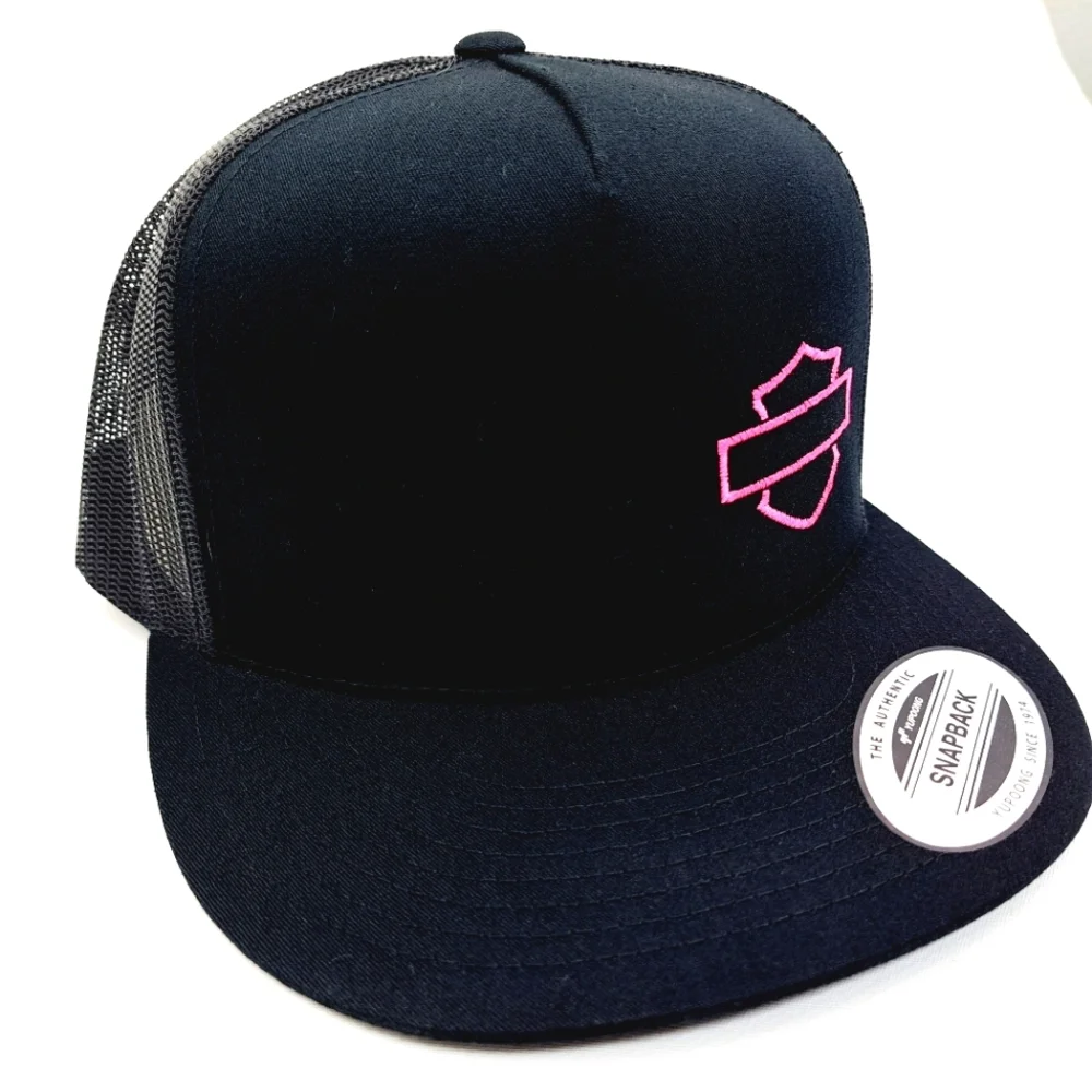 Harley Bar & Shield Flat Bill Snapback Baseball Cap Hat Black Embroidered